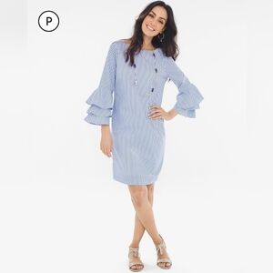Chicos 00 Petite Striped Drama-Sleeve Dress small blue white
